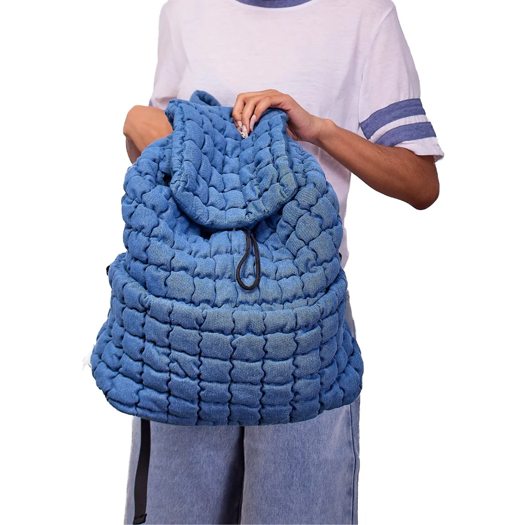 Quilted Puffer Back Pack - Denim