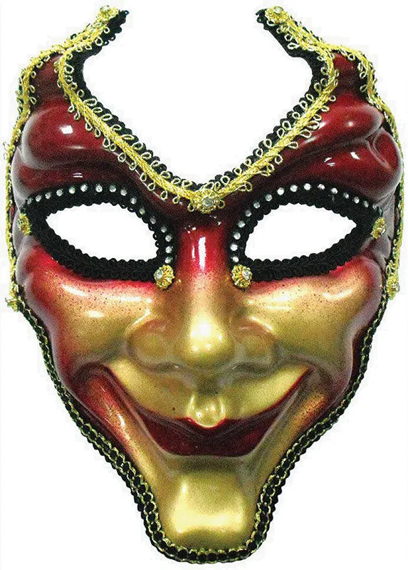 Red and Gold Devilish Jester Masquerade Mask