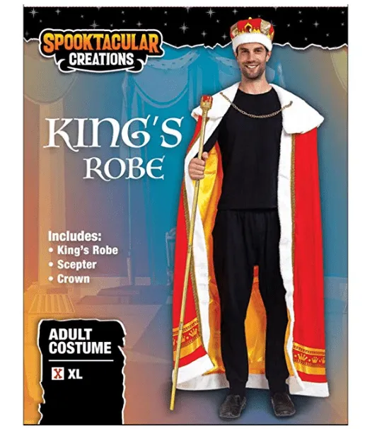 Regal King Royal Robe Cosplay Costume Set with King Crown and Scepter Red - Adult