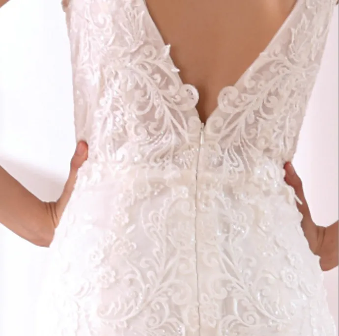 Sequined Lace Bridal A Line Wedding Gown