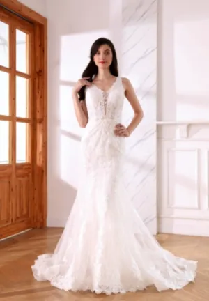 Sequined Lace Bridal A Line Wedding Gown