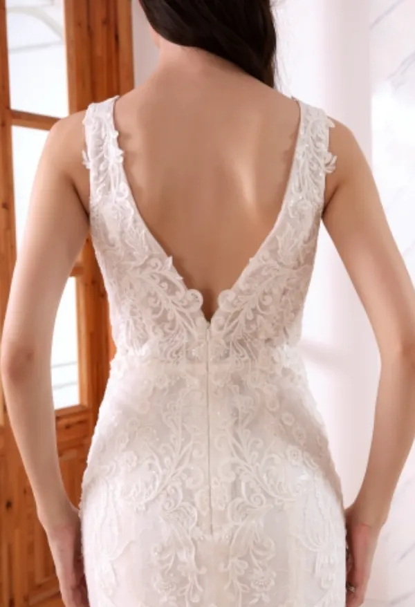 Sequined Lace Bridal A Line Wedding Gown