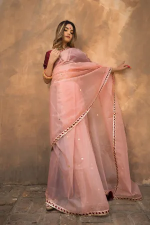 Solid Peach Organza Saree with Tafetta Blouse