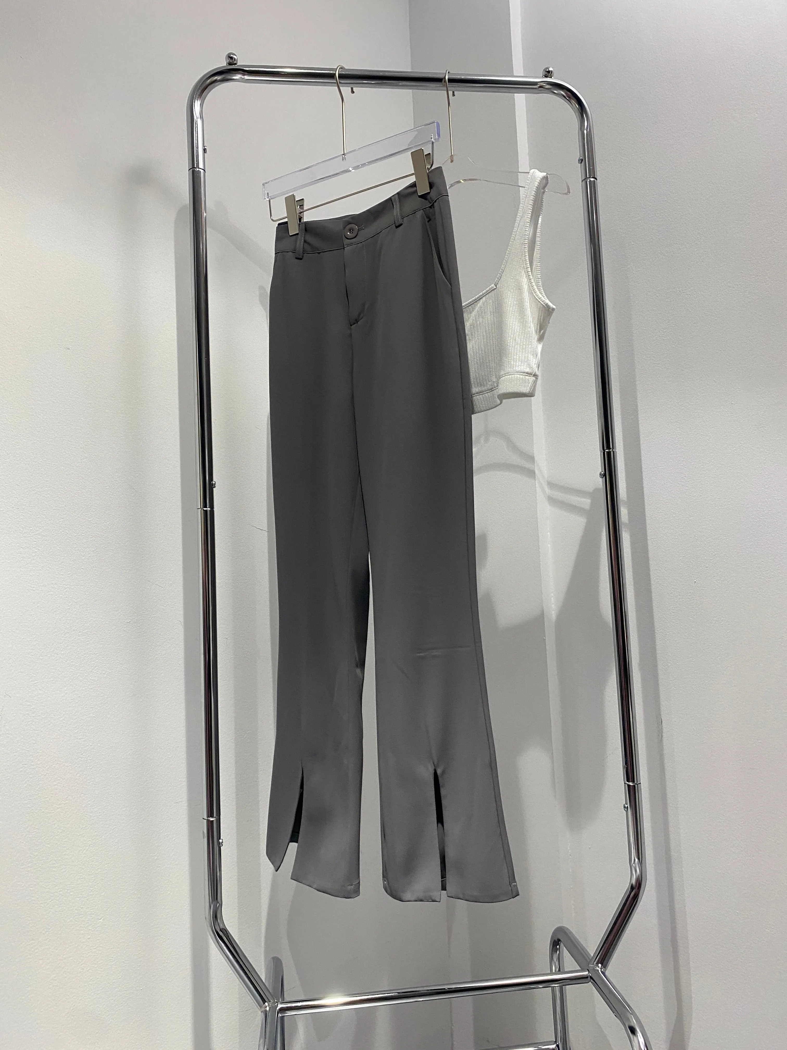 Split Hem Flared Trousers - Smoke