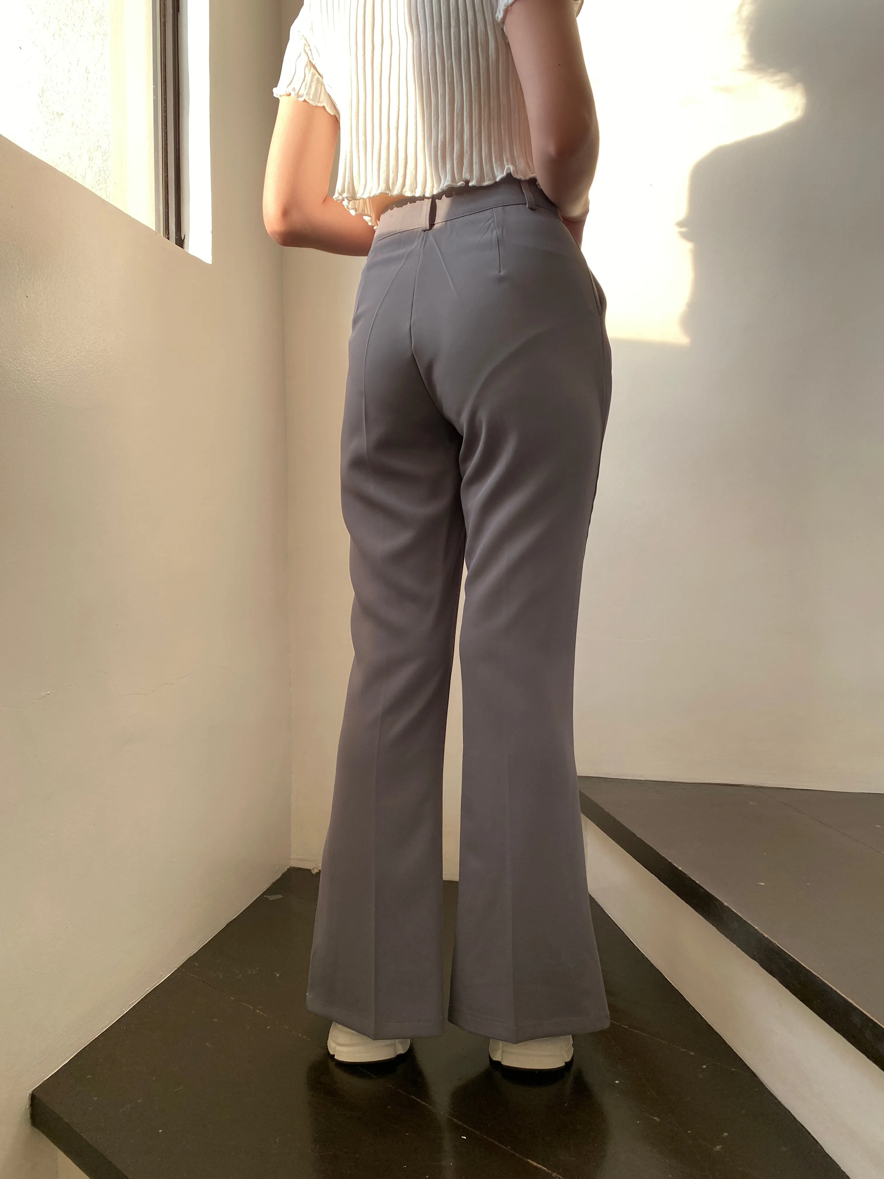 Split Hem Flared Trousers - Smoke