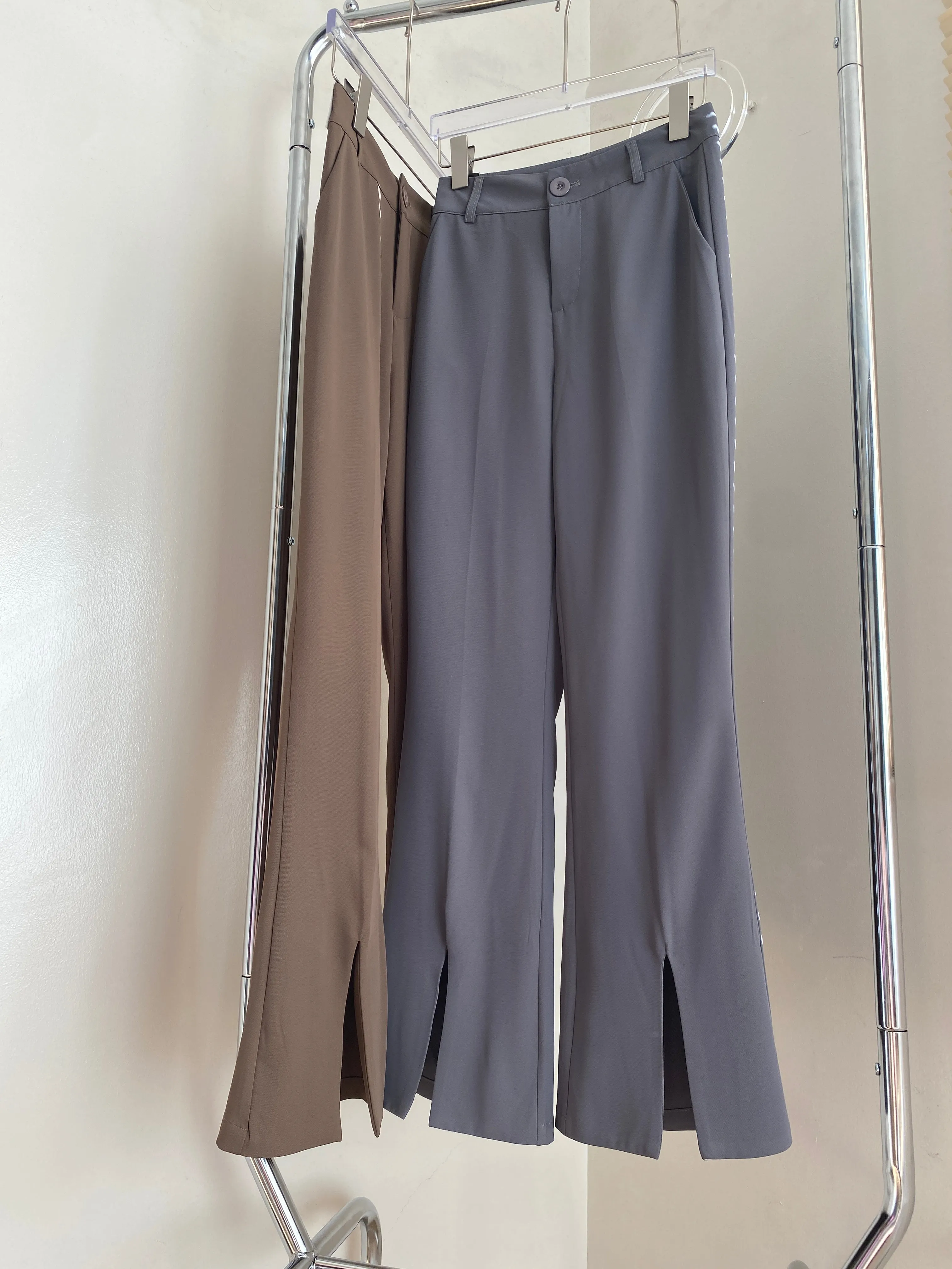 Split Hem Flared Trousers - Smoke