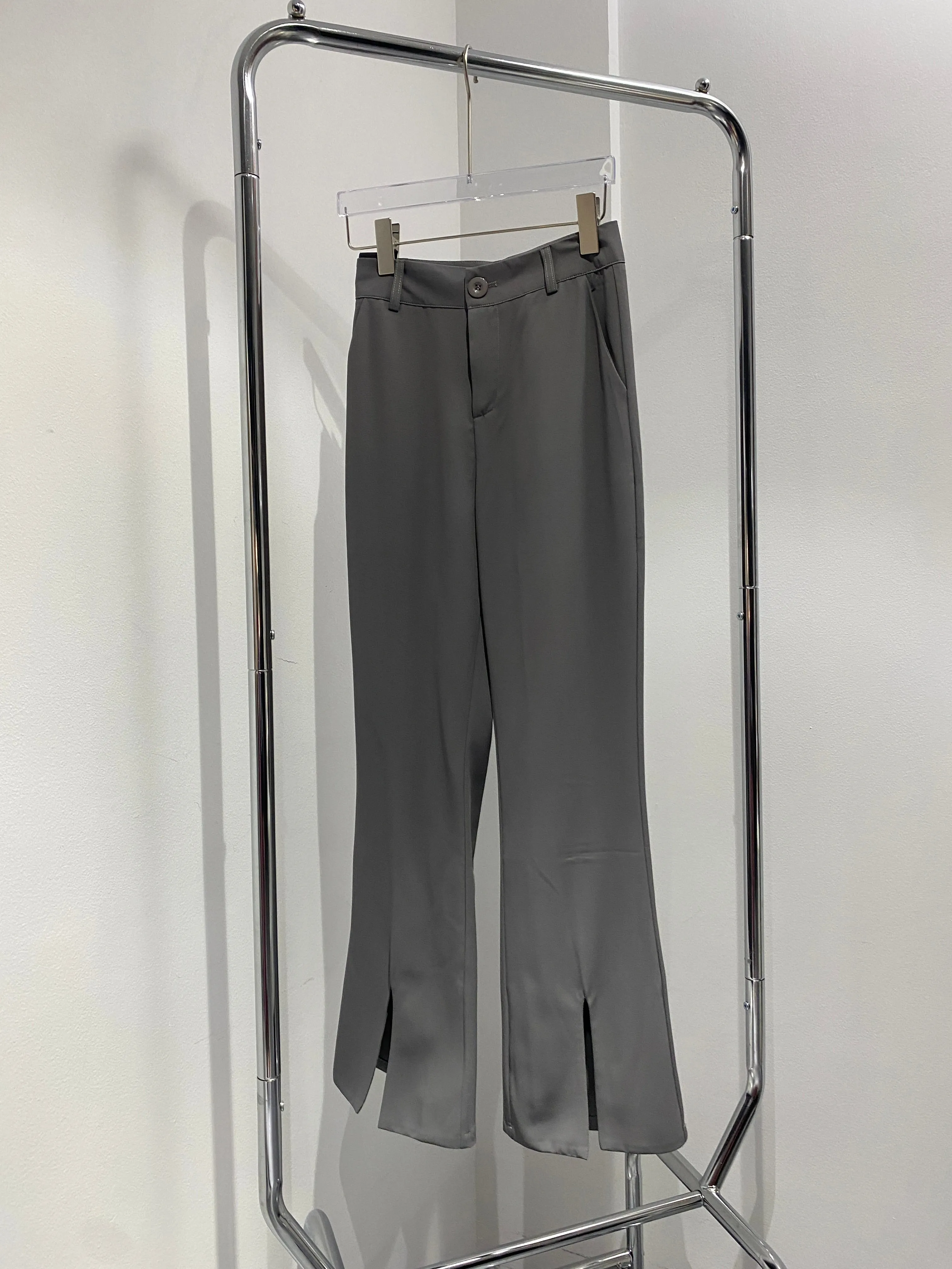 Split Hem Flared Trousers - Smoke