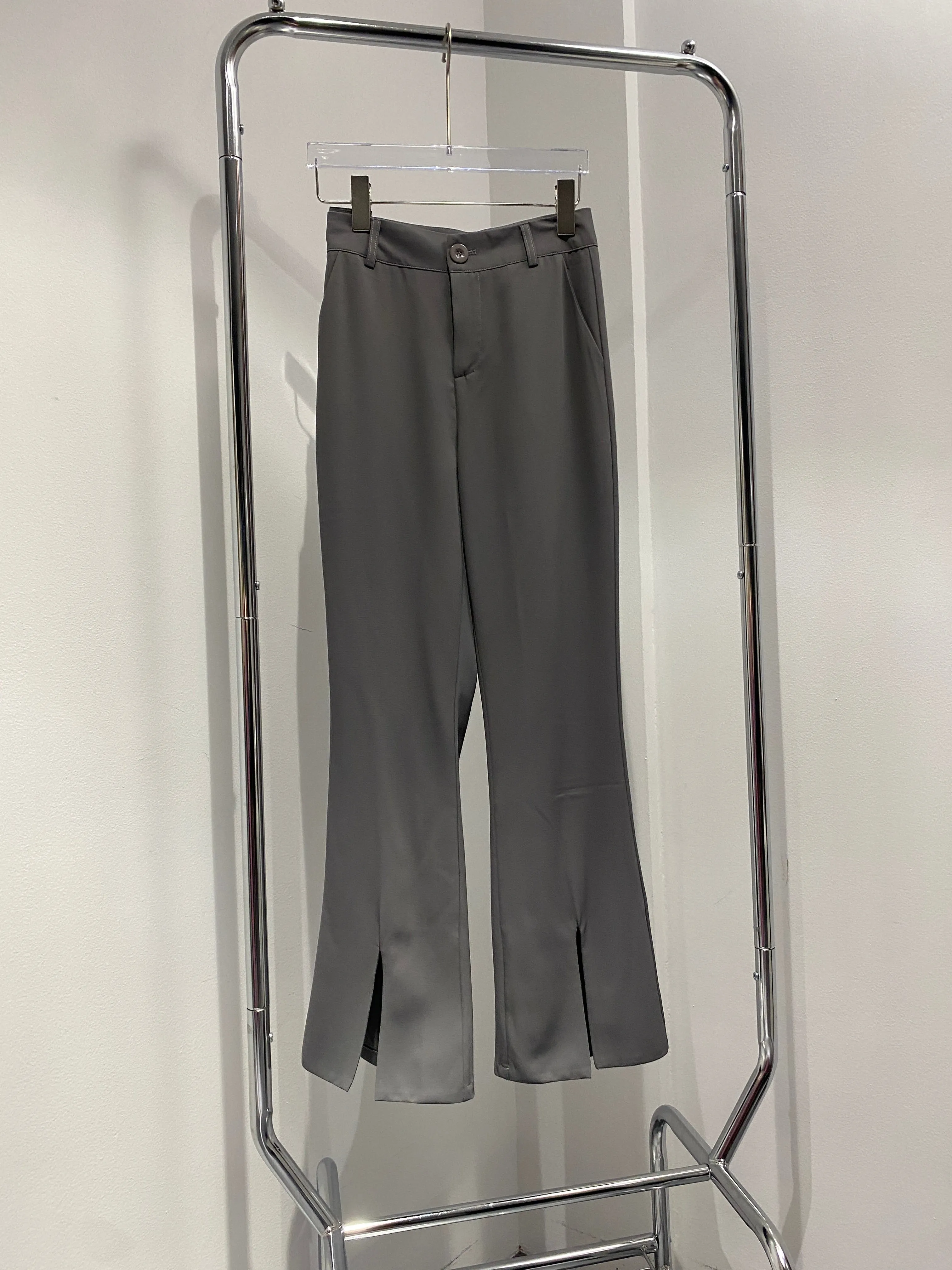 Split Hem Flared Trousers - Smoke