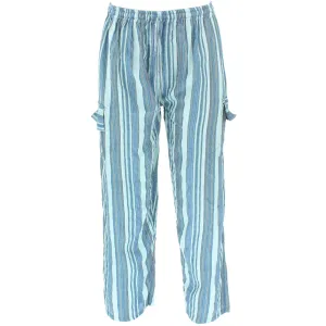 Striped Cotton Cargo Trousers Pants - Light Blue