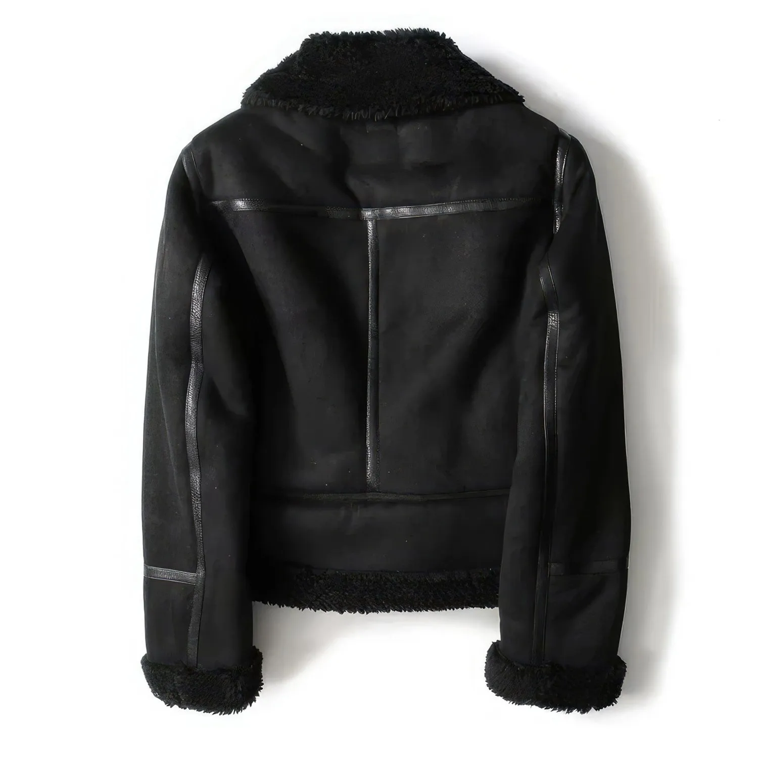 Timeless Women's Vintage Black Suede Lambskin Shearling Moto Biker Jacket