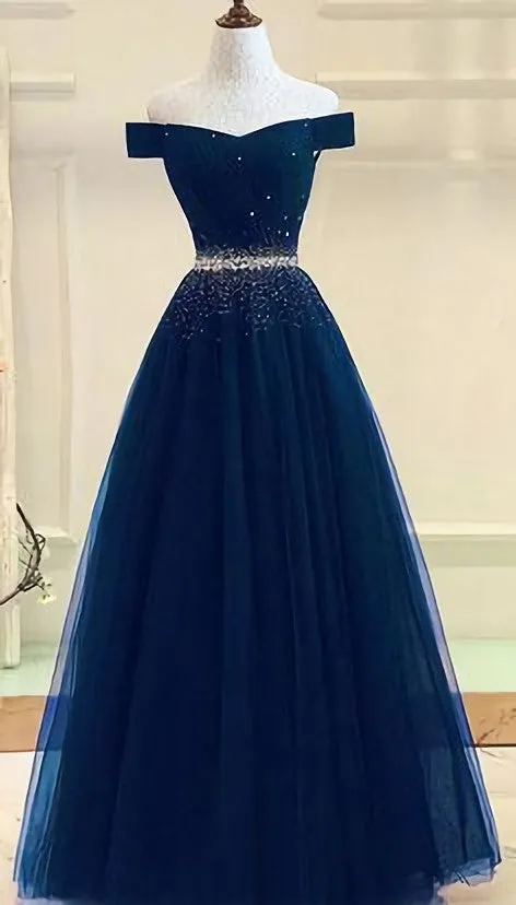 Tulle Prom Gown Off Shoulder Prom Dresses Long Prom Dress A Line Evening Dress