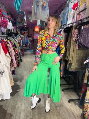 Vintage Lime Green Hippie Palazzo Bell Bottom Pants