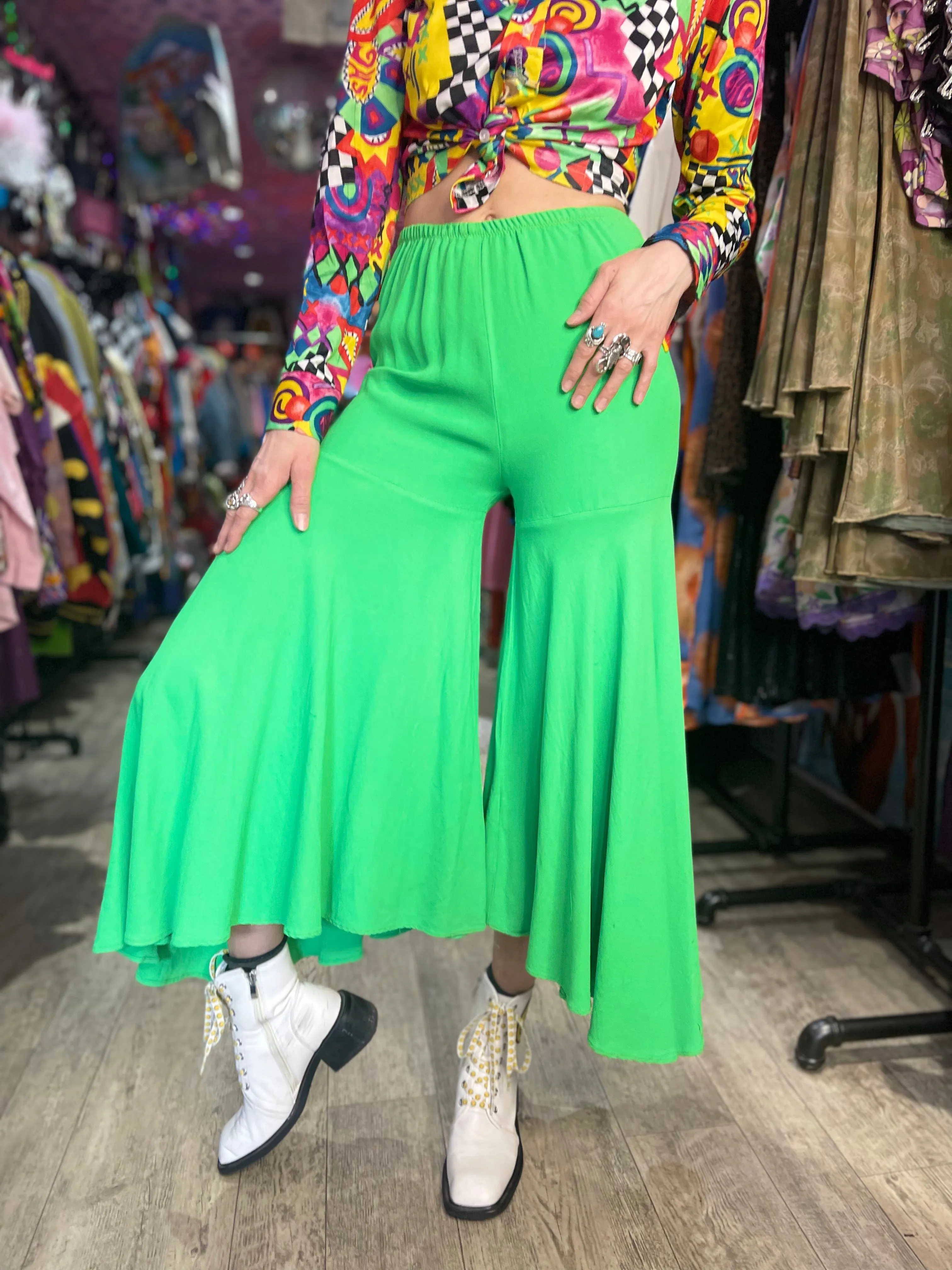 Vintage Lime Green Hippie Palazzo Bell Bottom Pants