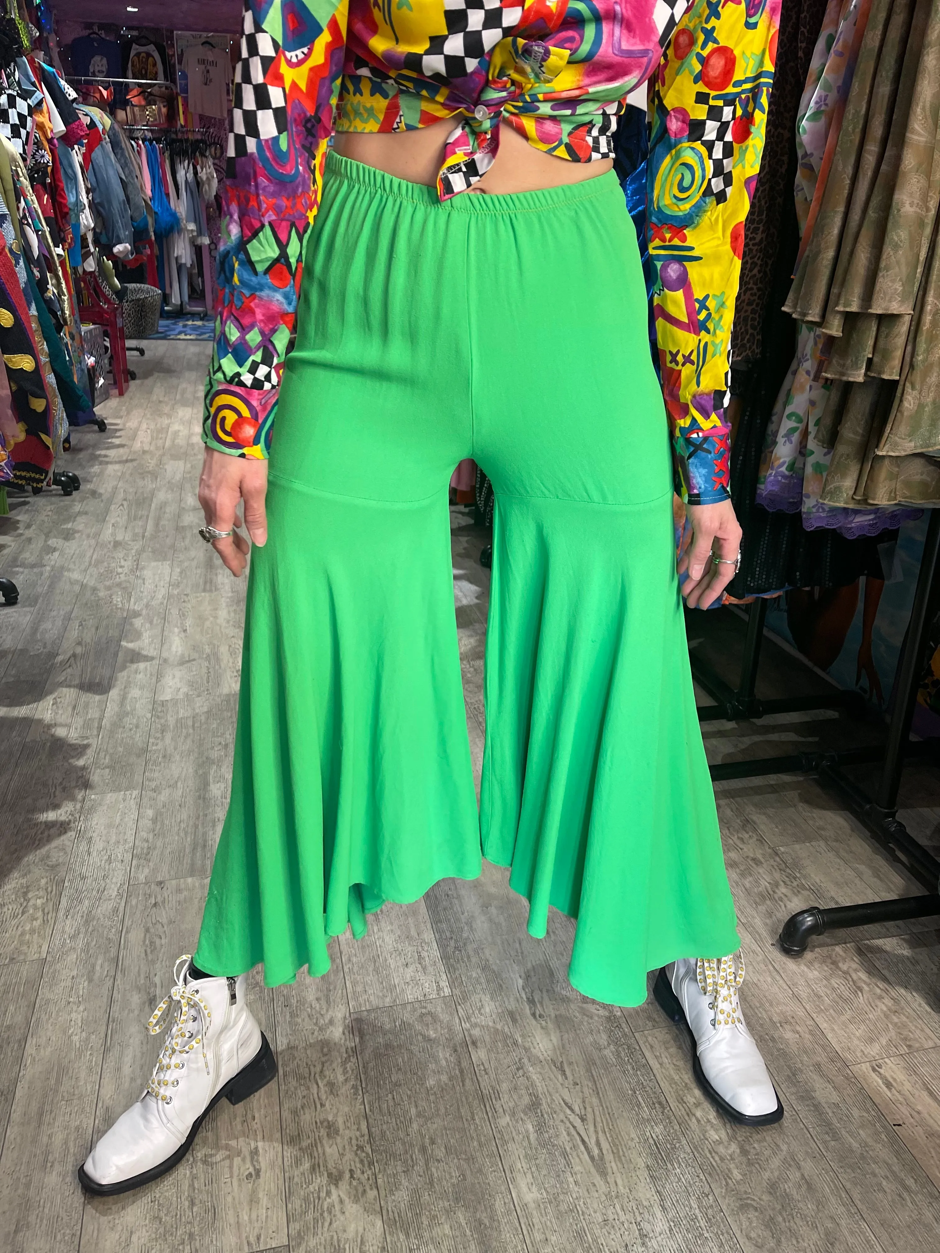 Vintage Lime Green Hippie Palazzo Bell Bottom Pants