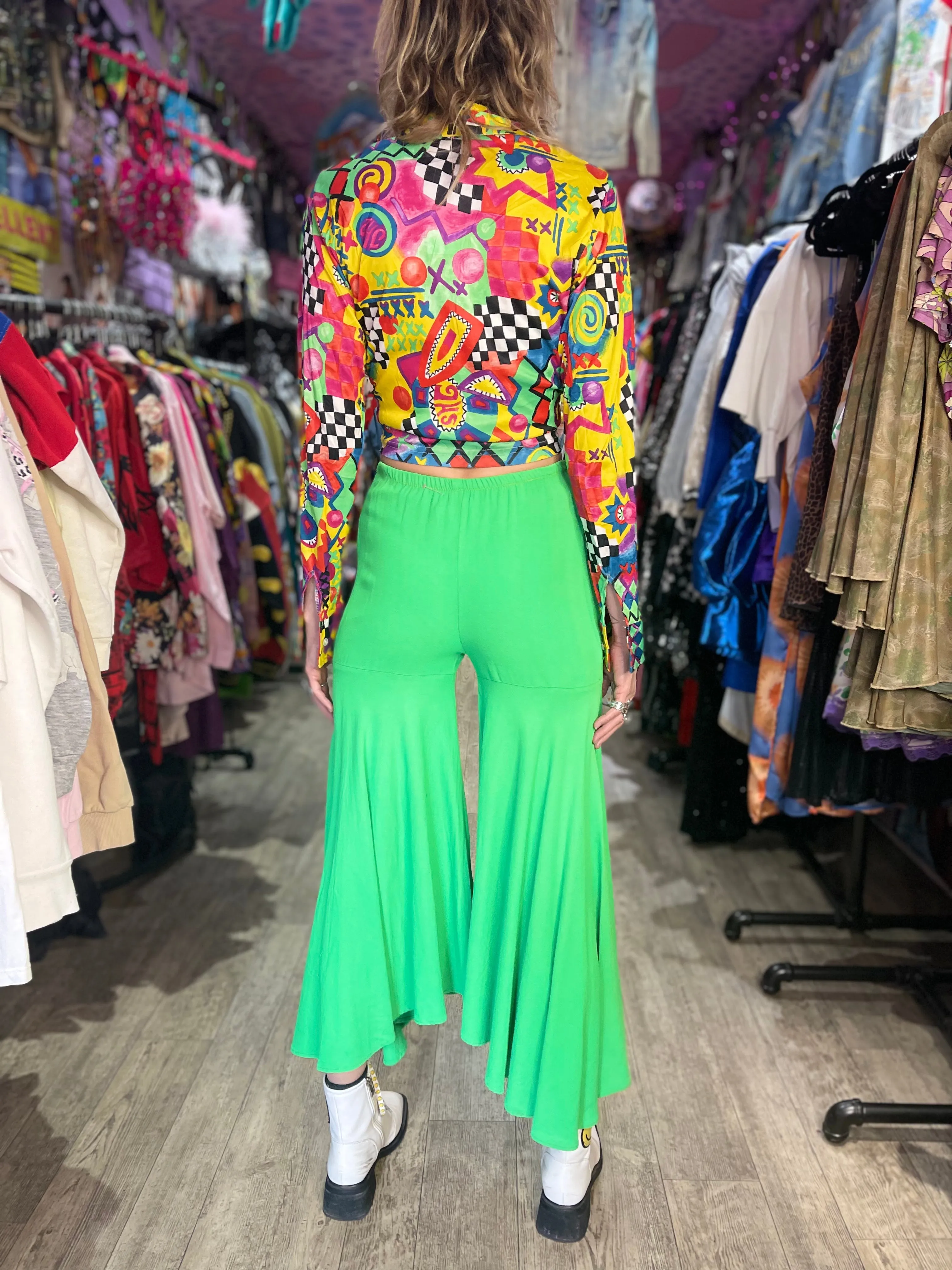 Vintage Lime Green Hippie Palazzo Bell Bottom Pants