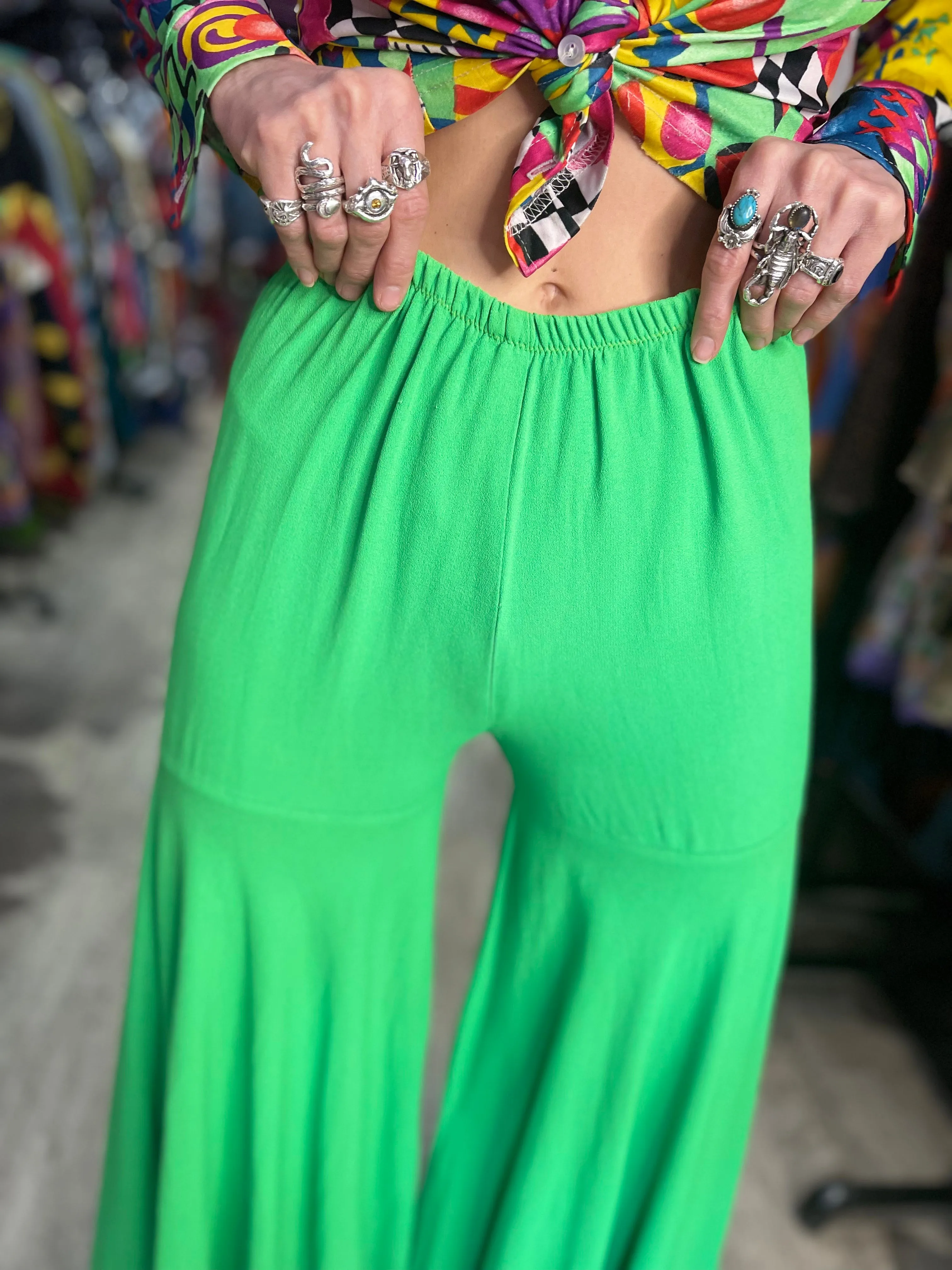 Vintage Lime Green Hippie Palazzo Bell Bottom Pants