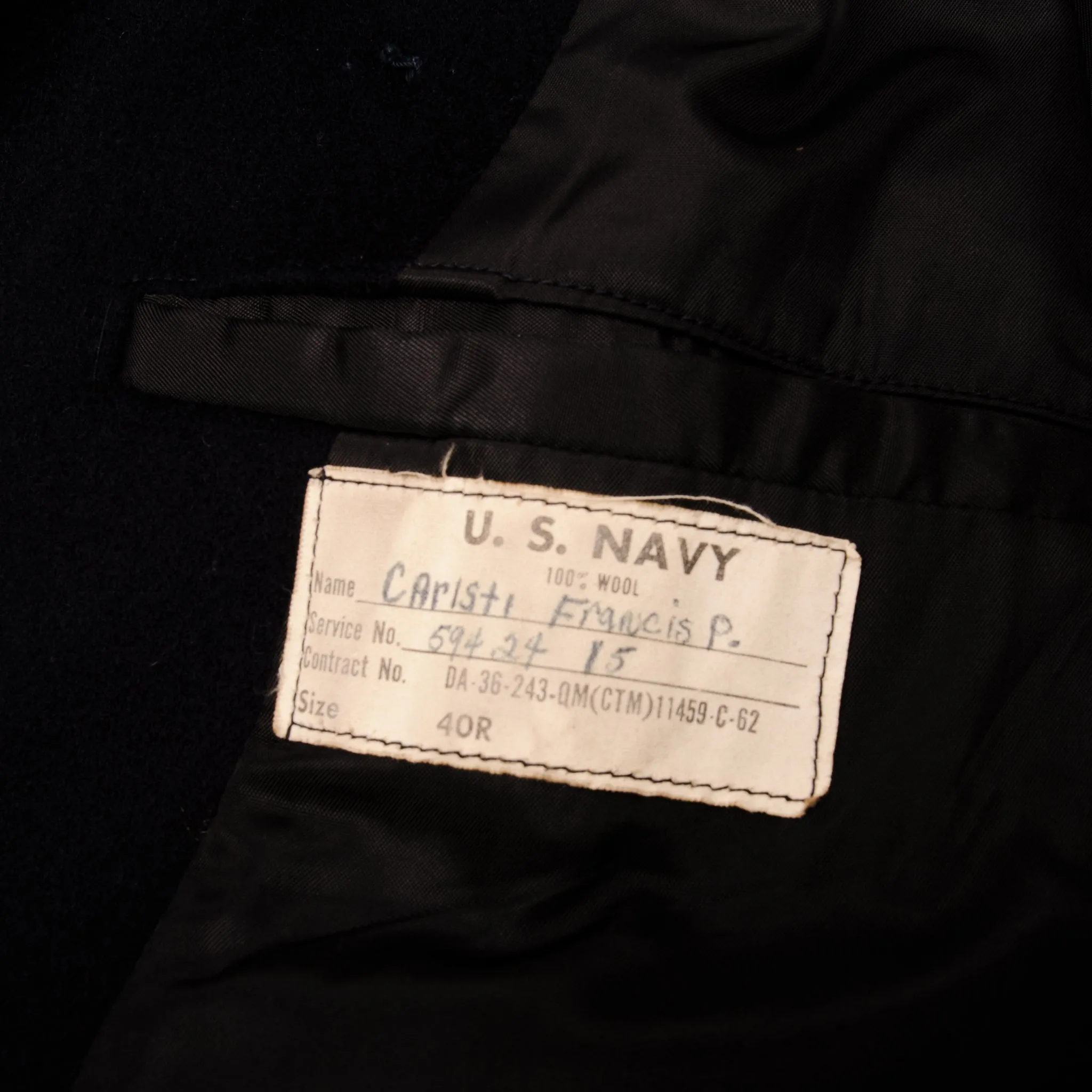 VINTAGE US NAVY 3RD CLASS PEACOAT 1962 VIETNAM WAR SIZE 40R