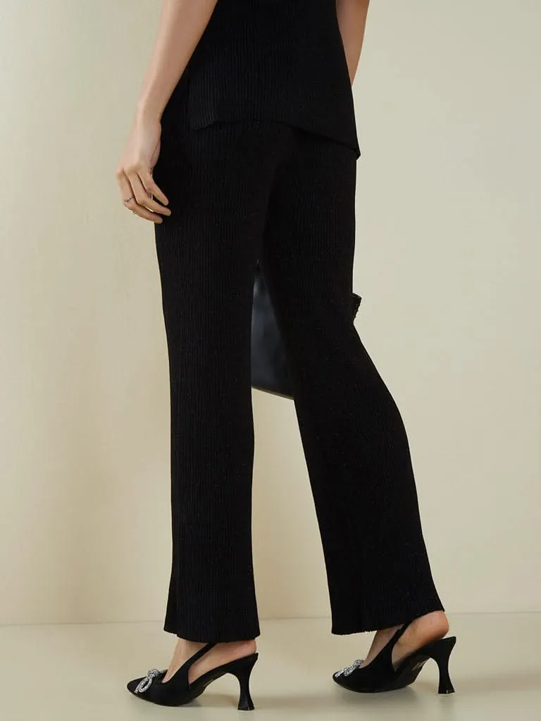 Wardrobe Black Rib Flared Trousers