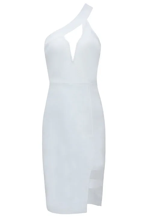 White One Shoulder Cut Out Cocktail Dress