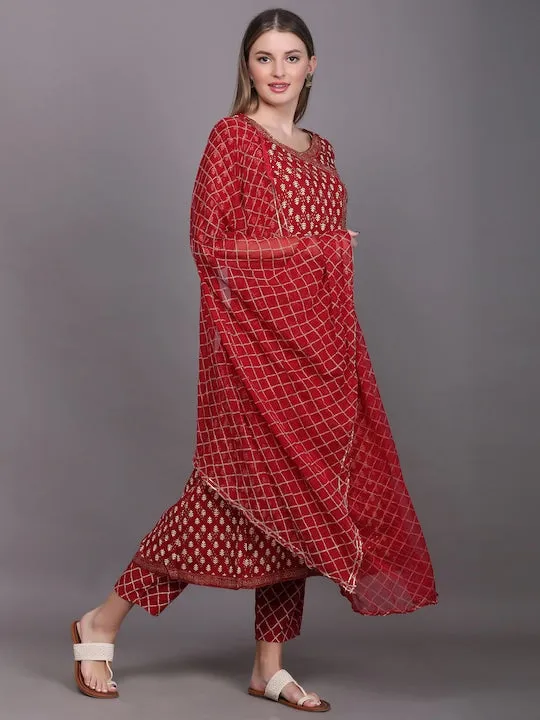 Women Ethnic Motifs Printed Angrakha Sequinned Kurta With Palazzos & With Dupatta