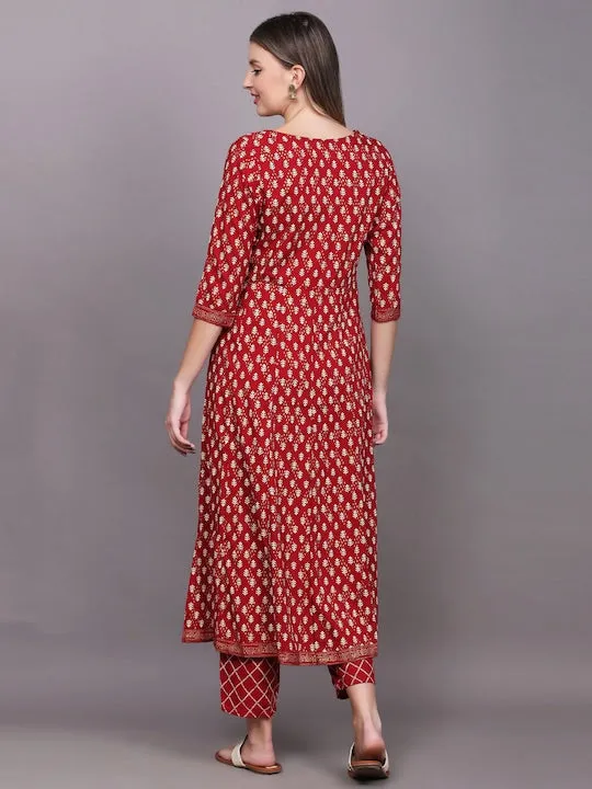 Women Ethnic Motifs Printed Angrakha Sequinned Kurta With Palazzos & With Dupatta