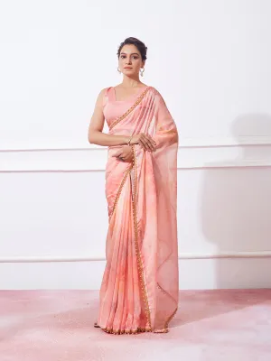 Women Party Wear Printed Organza Silk Saree With Un Stitched Blouse