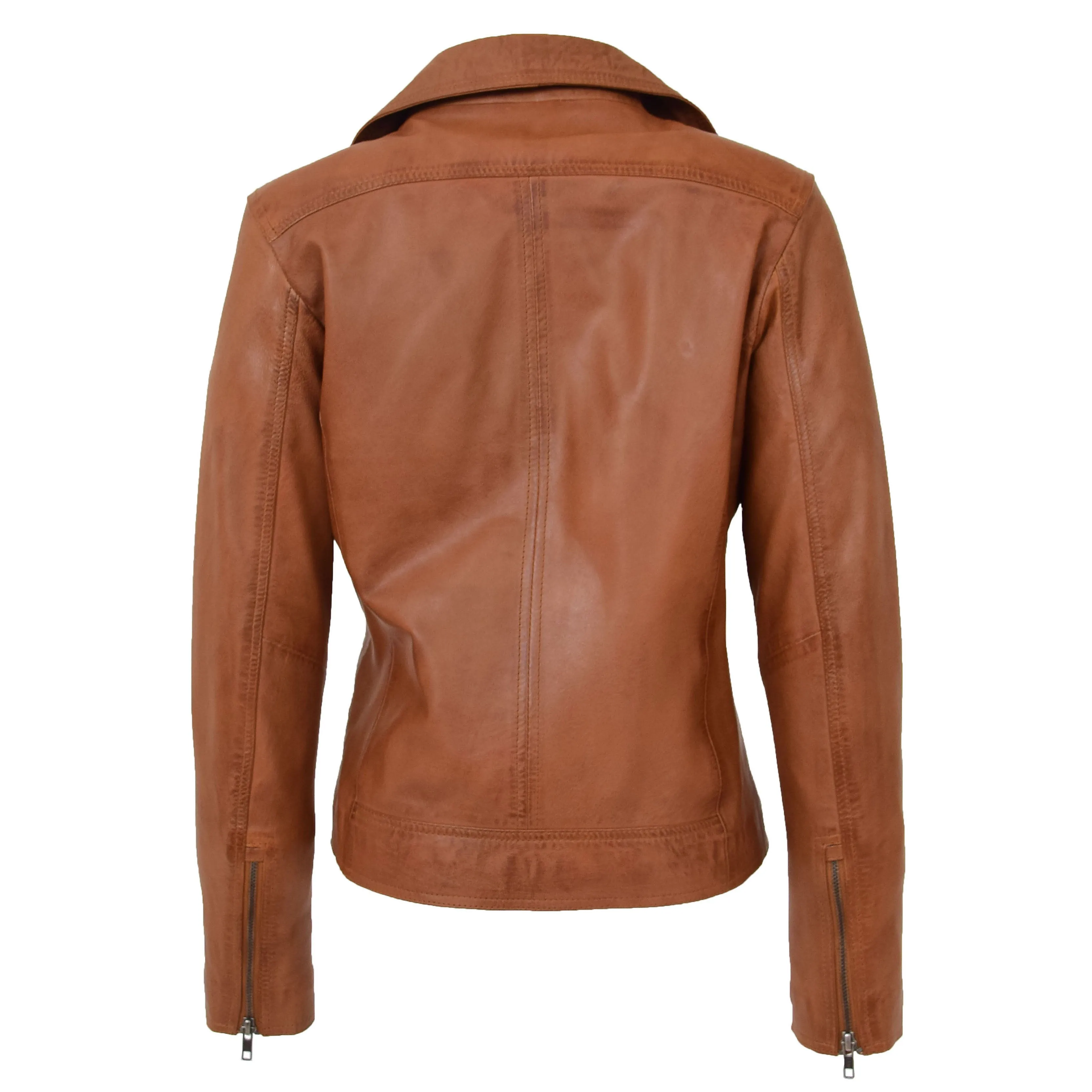 Womens Genuine Leather Biker Jacket Fitted Designer Style Myla Tan